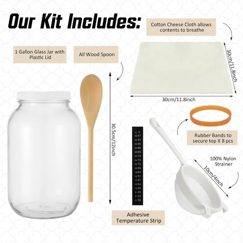Miniatura 2 de Honeydak Kit completo de iniciación de kéfir de 8 piezas, kit de fermentador de kombucha, galón de 128 onzas, boca ancha con tapa de almacenamiento