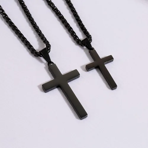 Miniatura 6 de P. BLAKE Collar con colgante de cruz de acero inoxidable para hombres y niños, colgante de cruz cristiana con cadena de 24 pulgadas
