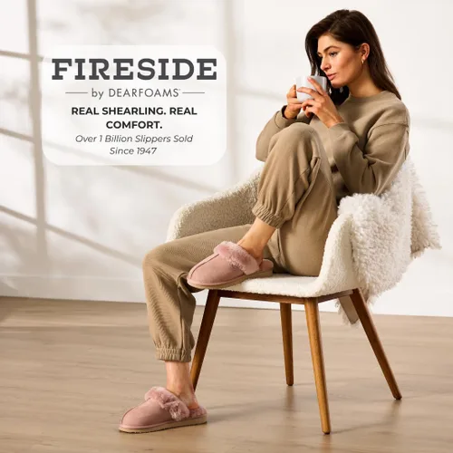 Miniatura 30 de Dearfoams Fireside Sydney Pantuflas anchas de piel de oveja para mujer, para interiores y exteriores
