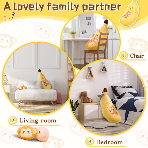 Miniatura 4 de Lewtemi Linda almohada de plátano Kawaii de peluche extraíble emocional de felpa con apoyo de gato dinosaurio regalo para la habitación del hogar