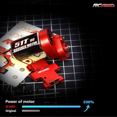 Miniatura 4 de RCAWD Transmisión de motor cepillado 180 montada 51T para 1/18 FMS EAZYRC ROC Hobby Crawlers Actualización Piezas Rojo