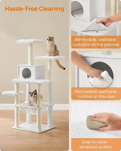 Miniatura 12 de Feandrea Árbol para gatos, torre moderna de 54.3 pulgadas para gatos de interior, condominio para gatos de varios niveles, felpa ultrasuave, postes