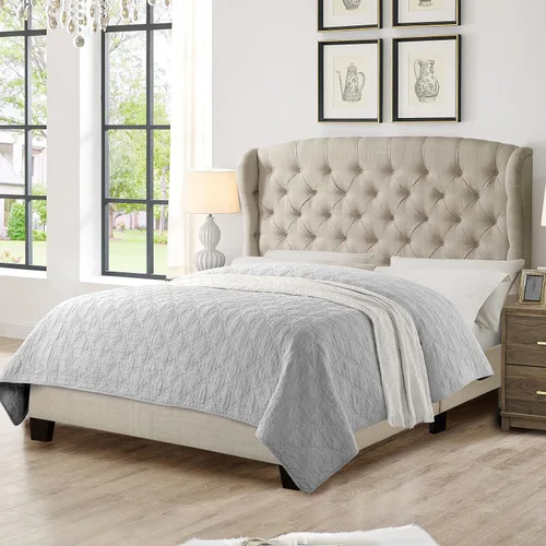 Miniatura 9 de Rosevera Issac - Cama con cabecera ajustable de diseño distintivo y marco de cama acolchado con botones, tamaño King, beige clásico Gris clásico