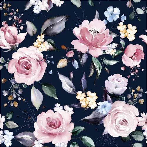 Blooming Wall DPY53-D Papel pintado de rosas frescas de acuarela con hojas boho texturizadas despegar y pegar autoadhesivo papel pintado pre-pegado