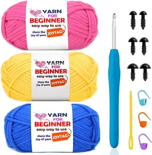 Miniatura 23 de Paquete de 3 hilos de ganchillo de mezcla de algodón y nailon - azul, gris, verde - 3x50g - puntadas fáciles de ver - kit de ganchillo y tejido