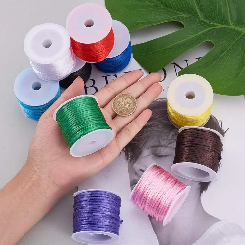 Miniatura 5 de PH PandaHall Cordón de satén de nailon de 100 yardas de 0.079 pulgadas (0.079 in), cordón de seda para pulseras de amistad, collar, nudo chino