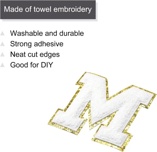 Miniatura 3 de MECCANIXITY 4 parches de letras de felpilla termo-adhesivas con letras del alfabeto blanco, talla M, 3 pulgadas de altura para ropa, zapatos