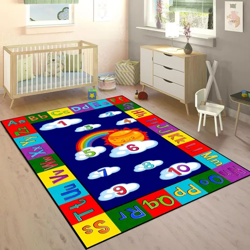 Miniatura 11 de Tapete educativo de 3 x 4 pies, tapete de aprendizaje ABC y 123 para niños pequeños con diseños de animales, alfombra antideslizante lavable