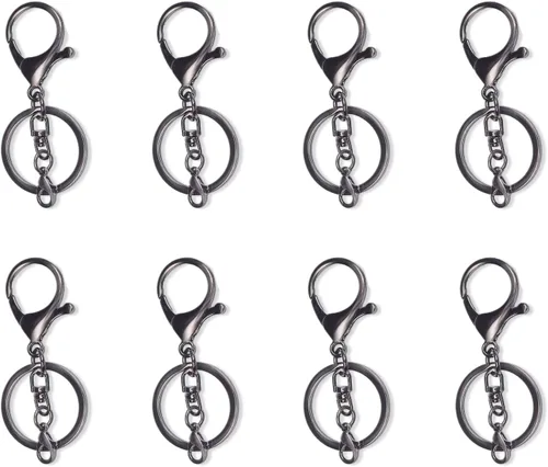 Miniatura 6 de 20 juegos de cierres de pinza de langosta con gancho y anillo plano dividido para llavero con clip de gatillo giratorio con pequeña pinza de Negro