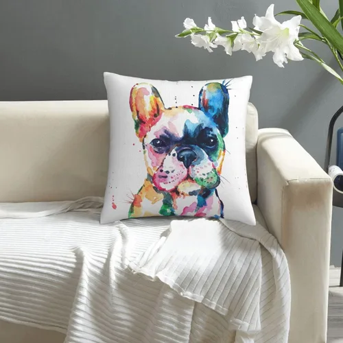 Miniatura 7 de VARUN Fundas de almohada creativas multicolor de bulldog francés en acuarela, cachorro, pintura artística, fundas de almohada cuadradas