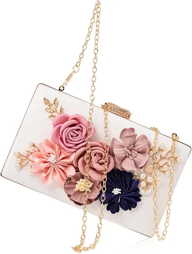 Bolso de noche floral para mujer, bolso de embrague de novia con flores 3D, elegante banquete de boda, baile de graduación, bolso de noche con