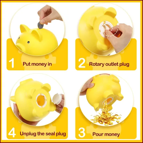 Miniatura 5 de Alcancía grande de 4 piezas de plástico para cerdos para niños, bonita alcancía para niñas y niños, caja de dinero de ahorro, regalos infantiles