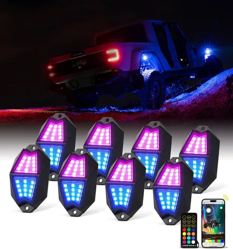 Miniatura 8 de Xprite 4 Vainas Luces LED RGB Rock, Aluminio Ángulo Amplio 220° con Control Remoto APP/RF Efecto de Secuencia, Sincronización de Música y Señales