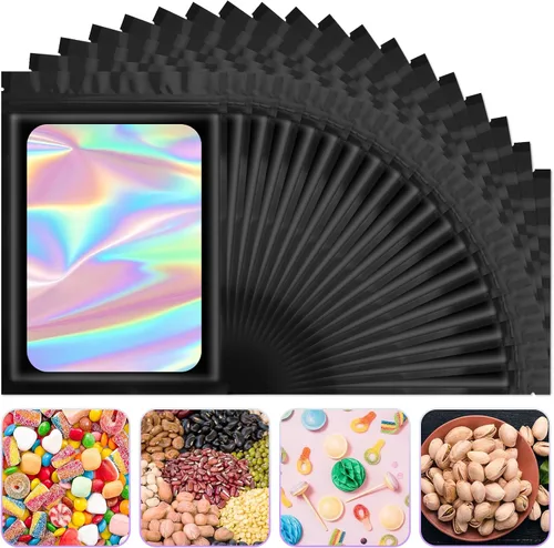 Miniatura 35 de ANZNKU 50 piezas 7 cm x 23 cm Bolsas holográficas para bolígrafos Bolsas de embalaje para bolígrafos Bolsa resellable a prueba de olores