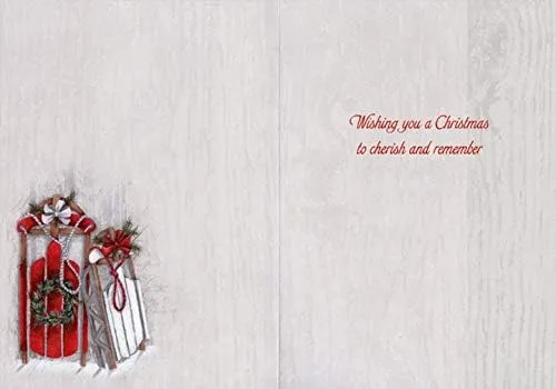 Miniatura 2 de LPG Greetings Tarjeta de Navidad de trineos rojos y blancos con lazos y corona