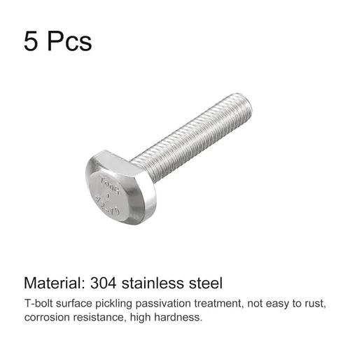 Miniatura 3 de uxcell Pernos de ranura en T, 5 unidades M5x25mm Pernos deslizantes de caída en T de acero inoxidable 304 con forma de T para pista en T