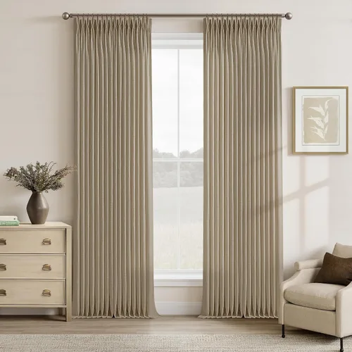 Miniatura 36 de TWODRAPES Cortinas de Lino Plisadas con Pinza Beige Blancas de 54 Pulgadas de Largo 2 Paneles para Comedor Cocina Dormitorio Plisadas Semi