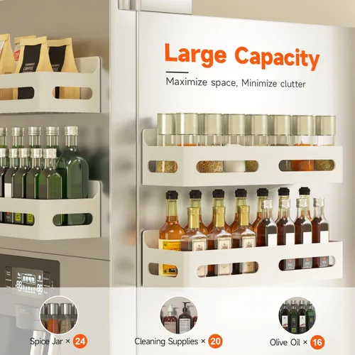 Miniatura 4 de Sevenblue Paquete de 4 estantes magnéticos para especias para refrigerador, organizador de estantes para especias, estante magnético móvil Blanco