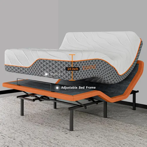 Miniatura 7 de ESHINE Base de cama ajustable individual XL con colchón híbrido de 14" Inclinación de almohada, control por aplicación inteligente, gravedad cero