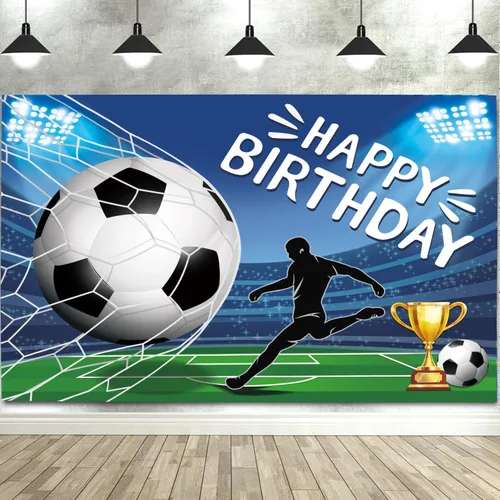 Miniatura 3 de Cartel de feliz cumpleaños con temática de fútbol, cartel gigante grande de 71 x 43 pulgadas para decoración de fiestas en interiores y exteriores