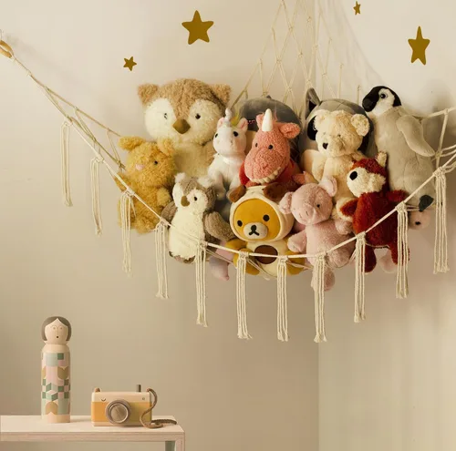 Miniatura 6 de Hamaca de animales de peluche, organizador colgante de esquina para almacenamiento de juguetes, red de almacenamiento de animales de peluche