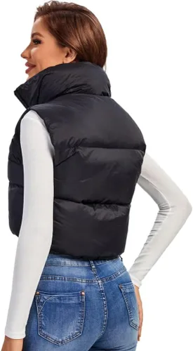 Miniatura 3 de Cegerne Chaleco corto de invierno para mujer, ligero, sin mangas, cálido, con cuello alto, con cremallera, chaleco acolchado