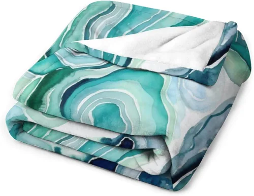 Miniatura 3 de Manta de forro polar de felpa, geoda de ágata, patrón de acuarela, azul, verde, gris, ligera, súper suave, acogedora, de lujo, manta de microfibra