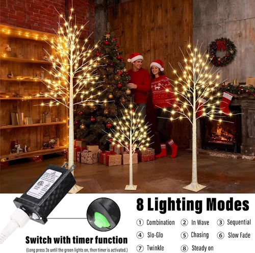Miniatura 4 de iBaycon Árboles de abedul de 4 pies, 6 pies y 8 pies, juego de 3 árboles de abedul LED iluminados con temporizador de 8 modos, árboles preiluminados