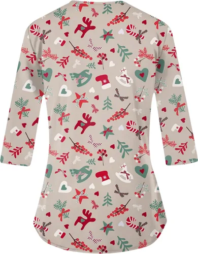 Miniatura 2 de Autumn Loungewear Plus Size Blouse Women's 34 Sleeve Y2k Patterned V Neck Soft Comfortable Smocked Blouses