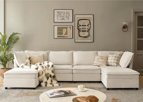 Miniatura 15 de HULALA HOME Sofá seccional modular, sofá grande en forma de U de 8 asientos con otomano de almacenamiento, sofá cómodo de chenilla con asiento