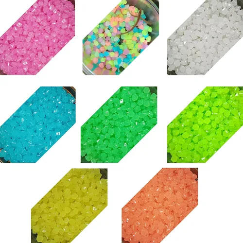 Miniatura 6 de 100 piedras luminosas para acuario, rombos de resina que brillan en la oscuridad, decoración luminosa de pecera, cubos de hielo, diamantes