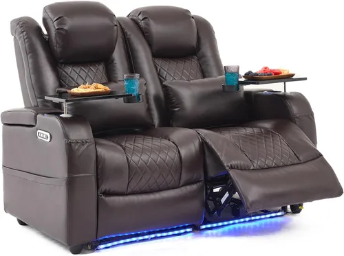 Miniatura 11 de Airadlis Asientos de cine en casa, sillas de cine de doble potencia, sofá reclinable de teatro con iluminación ambiental de 7 colores, almohada