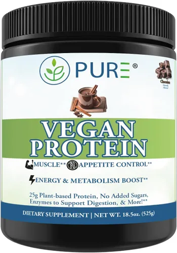 PURE® Proteína vegana deportiva - 0.88 oz de proteína vegetal para músculos y recuperación (15 porciones, 33+g por) chocolate