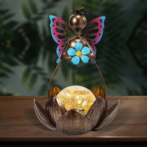Miniatura 3 de Afirst Luces Solares para Exteriores, Lámpara Solar de Loto de Hadas para Decoración de Jardín, Bola Decorativa de Cristal Agrietado de Metal, Luz