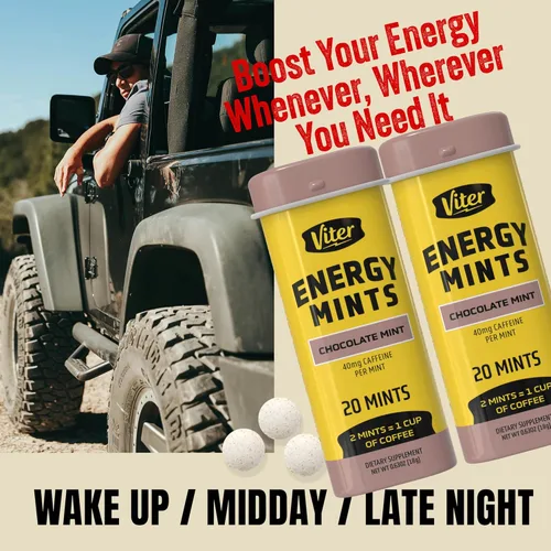 Miniatura 3 de Viter Energy Mentas con Cafeína 40mg de Cafeína, Vitaminas B, Sin Azúcar. (Menta Chocolate, 20 piezas, Paquete de 6)