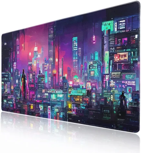 Miniatura 27 de Alfombrilla de ratón rosa y verde anime geométrica japonesa extendida para escritorio 90X40 CM, base de goma antideslizante, borde cosido