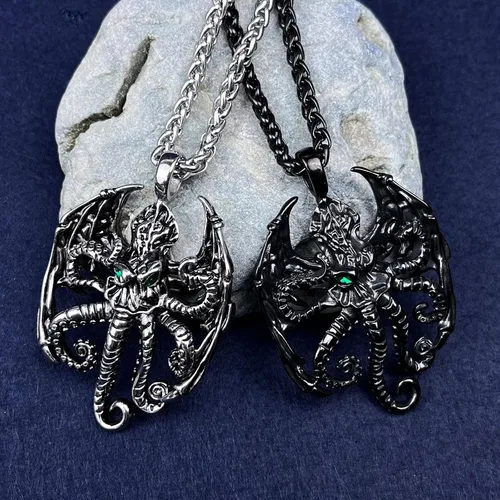 Miniatura 45 de YAMI Collar de alas angulares para hombre, ángel de la guarda, dragón, cuervo, pulpo, collar de anime, collar de acero inoxidable 316