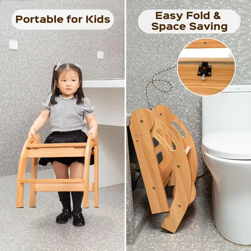 Miniatura 6 de StrongTek Taburete con pasamanos, taburete de seguridad, amplia superficie antideslizante, escalera de madera de 12 pulgadas para baño, cocina