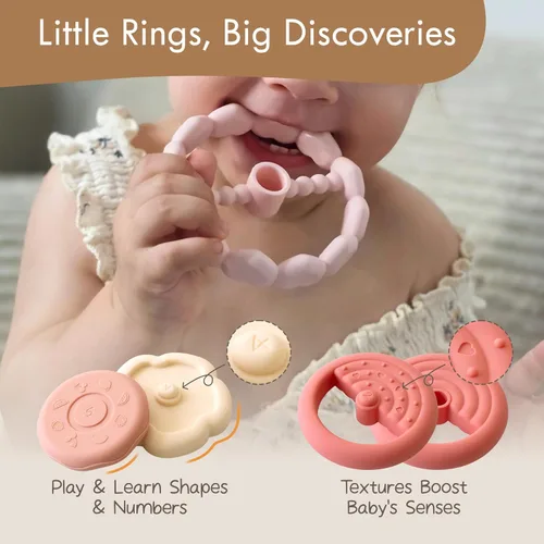 Miniatura 6 de Juguetes de apilar de Moonkie con forma de conejito para bebé Anillos de silicona de 7 piezas para alivio de la dentición Juguete educativo