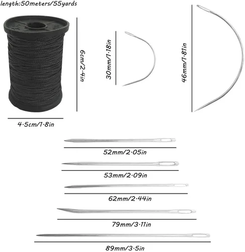 Miniatura 7 de SourceTon Kit de agujas de coser e hilo de tapicería de alta resistencia, 7 estilos de agujas para cuero, lona, colchón + hilo de nailon