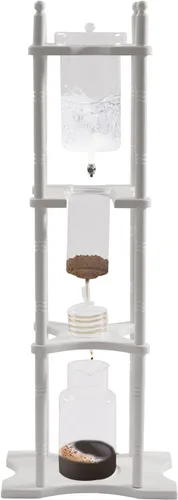 Cafetera de goteo de hielo, 84.54 onzas, cafetera retro para el hogar, con recipiente de vidrio vertical japonés y soporte de madera, cafetera de