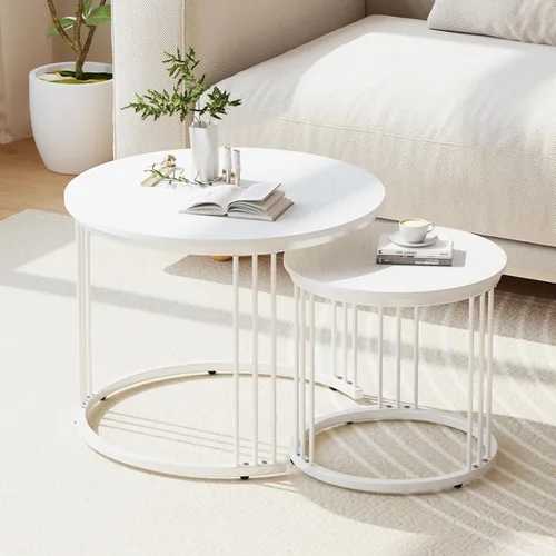 Miniatura 14 de Garden 4 you Mesa de centro anidable, mesa auxiliar redonda de 23.6 pulgadas, juego de 2, mesa anidable de madera con marco de metal, mesas Ceter