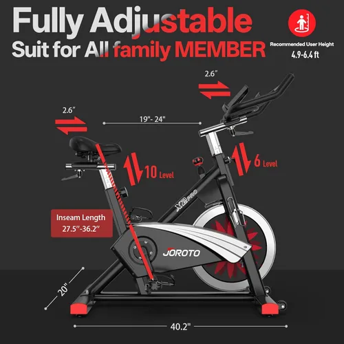 Miniatura 6 de JOROTO Exercise Bike, Magnetic Stationary Bikes for Home with 40LBS Flywheel, App Supported Indoor Bike with 350LBS Weight Capacity, Low