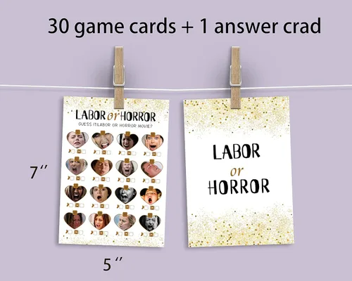 Miniatura 3 de Juego de baby shower de trabajo u terror, 31 tarjetas (incluyendo respuestas), fiesta de revelación de género, para mamá, papá, niños, mujeres