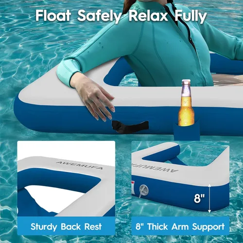 Miniatura 4 de AWEMUFA Sillas inflables para adultos, flotadores de piscina con respaldo de reposabrazos, silla flotante inflable, sillas flotantes para piscina