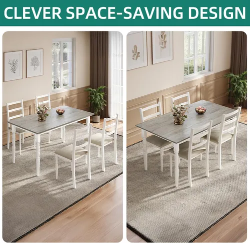 Miniatura 7 de YITAHOME Juego de mesa de comedor de 5 piezas para 4, mesa de comedor de granja con sillas tapizadas de piel sintética, juego de mesa rectangular