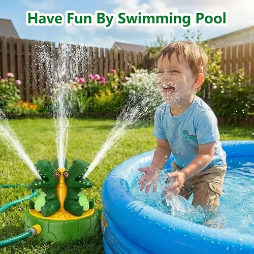 Miniatura 4 de Aspersor de agua de dinosaurio para niños pequeños: rociador de agua suave giratorio de 360° para un juego seguro en el patio trasero
