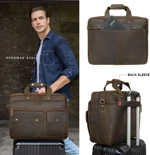 Miniatura 6 de Maletín XL de cuero de 18 pulgadas para hombres que se adapta a portátiles de 17 pulgadas, bolsa cruzada de mensajero de viaje de negocios