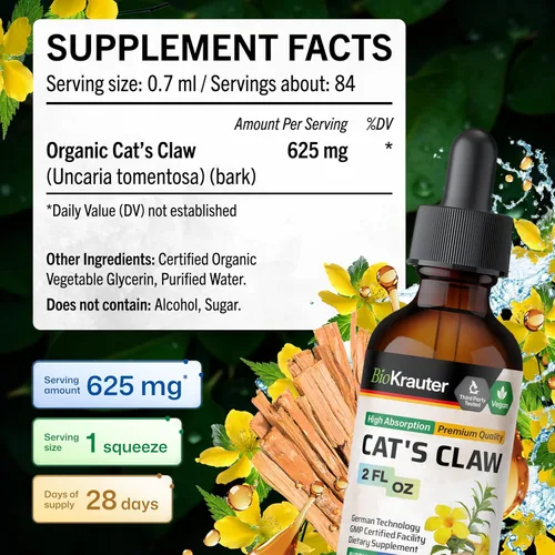 Miniatura 4 de BIO KRAUTER® Cats Сlaw para apoyo de movilidad – Suplemento líquido de hierbas de garra de gatos – Utilizado para apoyo digestivo e inmunológico