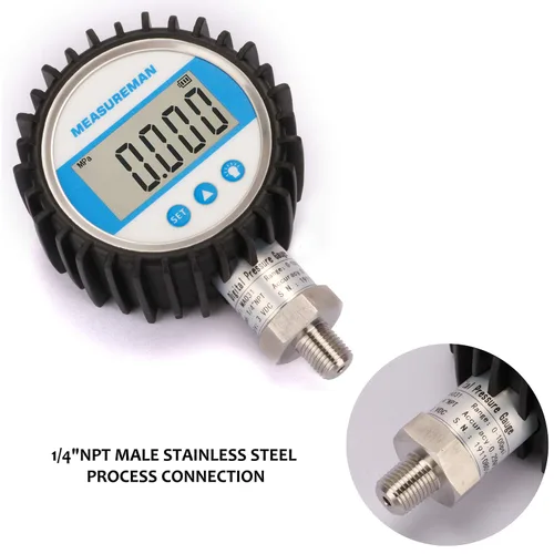 Miniatura 6 de MEASUREMAN Tamaño del dial de 3-1/8", medidor de presión digital, 0-100psi/bar/Mpa/Kpa, montaje inferior NPT de 1/4", precisión del 0.25%